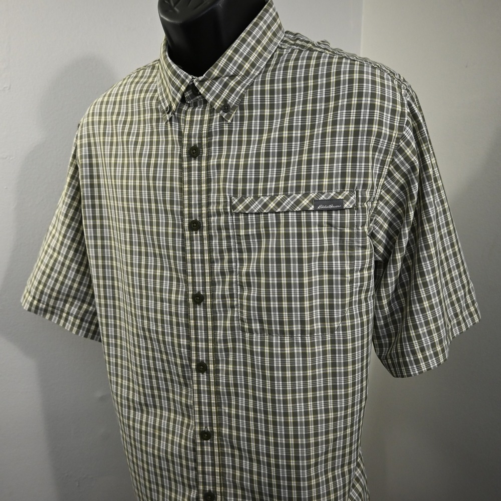 Eddie Bauer‎ Travex Hiking Button Up Mens TL Large Tall Plaid Short Sleeve